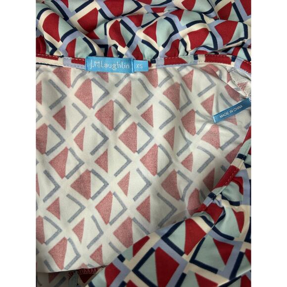 J. McLaughlin Durham Ruffle Top Size XS Geometric Diamond Print 3/4 Sleeve - Picture 9 of 13